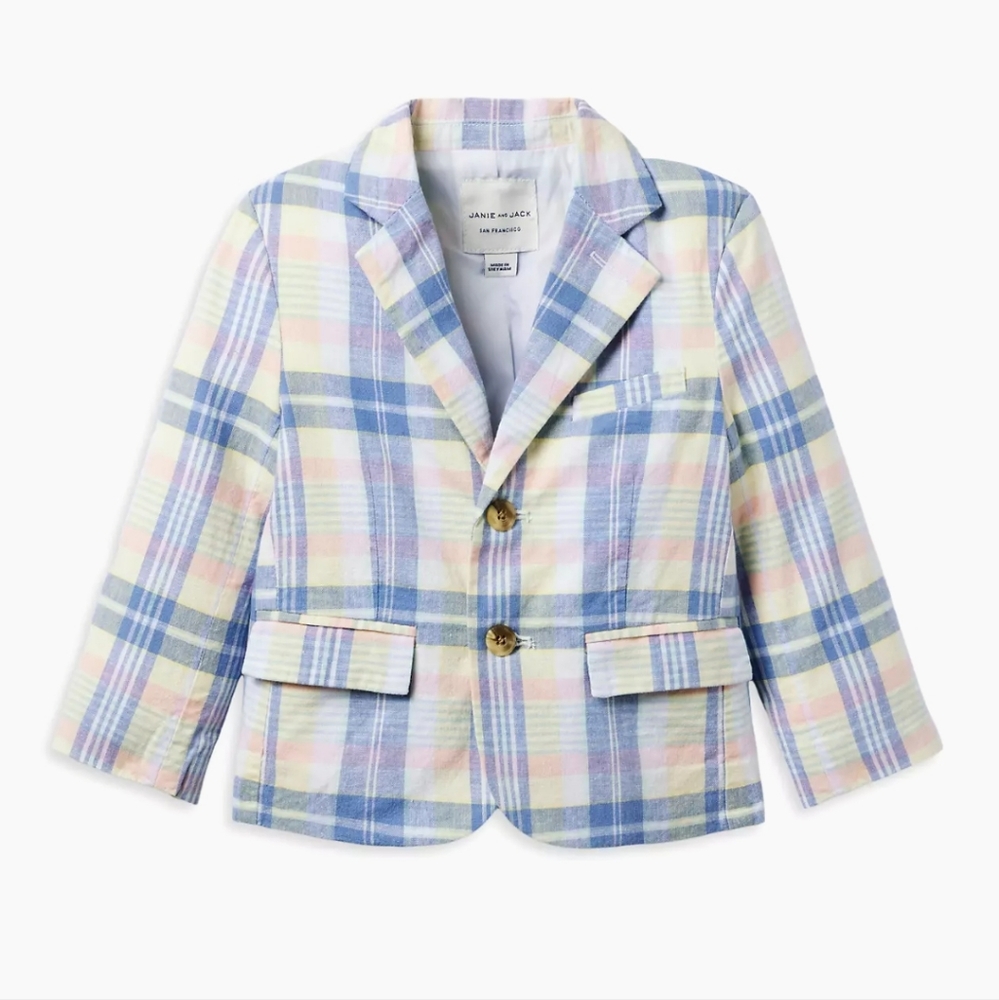 Janie and Jack Blue and Pink Plaid Blazer